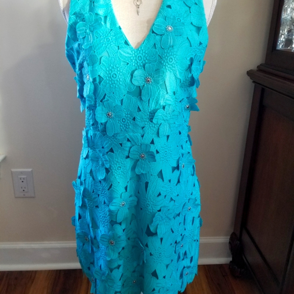 "Michael Kors" Bright Blue Floral Knee Length Dress.